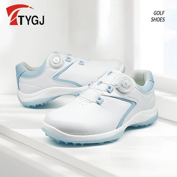 PGM גולף נשים נעליים עמיד למים, קל משקל ידית אבזם שרוך נעלי ספורט לנשימה החלקה מאמנים לבן מיקרופייבר עור