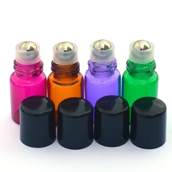 10pcs ריק 2ml בושם מדגם בקבוקון אופנה צבעוני רולר על שמן אתרי בקבוק זכוכית שחור עם כובע פלסטיק