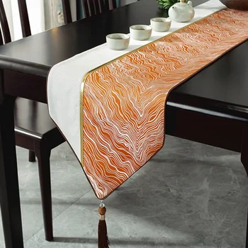השיש כותנה פשתן שולחן רץ עם ציצית,סינית בסגנון ז ' קארד יוקרתי טלאים השולחן דגל עבור המטבח מסיבת חתונה עיצוב