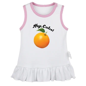 היי חמודה, כתום, תפוזים מתוק כיף מודפס התינוק שמלות בנות חמוד ללא שרוולים עם קפלים שמלה 0-24M ילדים קיץ אפוד שמלת