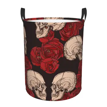 קיפול כביסה סל גותי תבנית עם גולגלות, ורדים אדומים בגדים מלוכלכים אחסון דלי ארון בגדים ארגונית הכביסה
