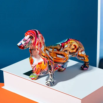מודרני צבעוני כלב פסל דקורטיבי חיה פסלון שולחני אמנות מלאכת יד כלבים פסל בית בסלון המשרד מתנה קישוטים
