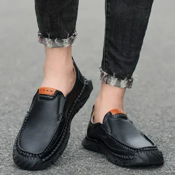 מותג נעלי גברים עבודת יד באיכות גבוהה נעלי עור להחליק על נוח העסק גברים של נעליים מזדמנים גודל גדול 38-48