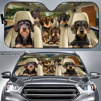 Wirehaired תחש המכונית שמש, צל,כלבים השמשה הקדמית,כלבים המשפחה שמשיה,כלב אביזרי רכב,קישוט רכב,מתנה לאבא