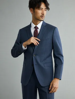 Mens חליפות להגדיר את מעיל האפוד שאיפה 65% צמר 2022 סתיו חורף לעבות Slim Fit החתונה החתן עסקים בגדים כחול עמוק 58