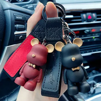 חמוד לקשור דוב מפתח שרשרת שרף מחזיק מפתחות רצועת תליון לנשים תיק המכונית Keyring אביזרים מחזיק מפתחות ארגונית ילדים ילדה מתנה