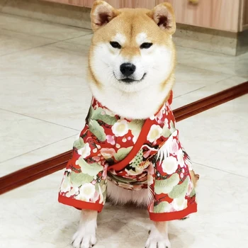מחמד קימונו יפני חתול כלב Cosplay המעיל קריין פריחת דובדבן דפוס מחמד 'קט חג המולד, פסחא שמלות צ' יוואווה בגדים לחיות מחמד