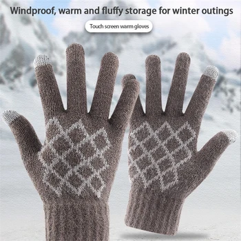 1Pair החורף מסך מגע כפפות נשים גברים חמים מתיחה לסרוג כפפות אצבע מלאה תרמי כפפות Windproof Coldproof כפפות רכיבה על אופניים