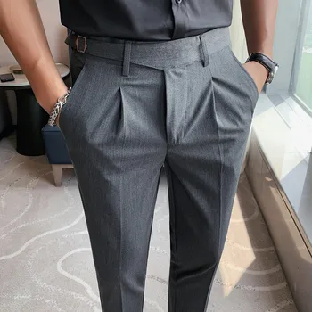 באיכות גבוהה אופנה גברים עסק רשמי הקרסול מכנסיים המותניים מתכווננת ט מכנסיים רשמי במשרד חברתית שמלת מסיבת חליפת המכנסיים
