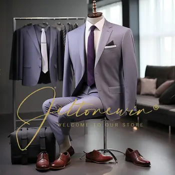 2024 גברים בלייזרס 2 חתיכות קובע חליפות עסקים מעילים, מכנסיים להגדיר חתונה רשמית אלגנטי מעילי מסיבת חתונה רשמית מזדמן חליפה