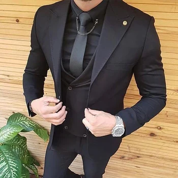 שחור Slim Fit רשמית חליפות גברים לחתונה לשיא דש מותאם אישית החתן טוקסידו 3 קטע ג 'קט הז' קט עם מכנסיים