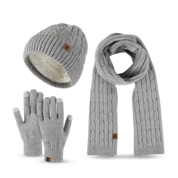 החורף ביני כובע, צעיף, כפפות להגדיר עבור נשים גברים חמים צמר ביני ארוך צעיף צוואר חם מגע כפפות 3 1 סט