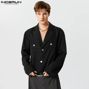 מסוגנן מזדמן בסגנון מקסימום INCERUN נאה Mens מעוקל שולי עיצוב ג ' קט של חליפה אופנה מוצק כל-התאמה עם שרוולים ארוך בלייזר S-5XL
