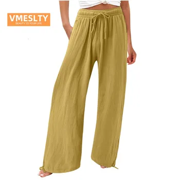 VMESLTY רחב הרגל מכנסיים הביתה מדי יום הרפיה יוגה תאריך קפלים דק, מכנסיים נוחות