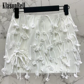 12.25 KlasonBell אופנה מגוונים שלושה ממדים פנינה פרח קישוט קצר-קו חצאית לנשים