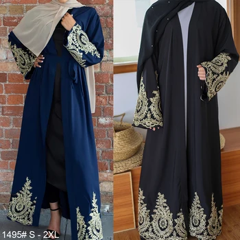 המוסלמים Abaya תפילה שמלת הלבוש האסלאמי לנשים Gilbab תחרה טלאים אופנה סוודר דובאי בערב הסעודית. מזג סלים החלוק