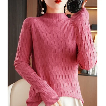 נשים סוודר סתיו/חורף חדש מקרית מוצק צבע סריגים חצי צווארון הסוודר נשים בגדים רופף לכל היותר בסיסיים החולצה