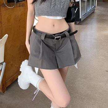 חצאיות קפלים נשים S-5XL החגורה Hotsweet מיני המכללה אישיות פשוטה כל-התאמה מקרית קוריאני סגנון אופנה Ulzzang הקיץ