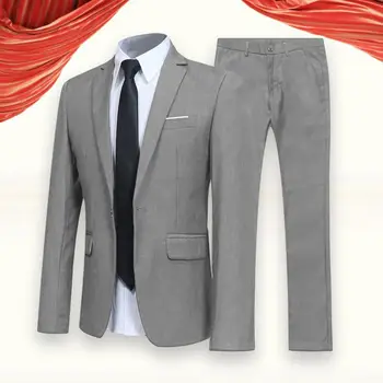 1 סט פופולרי החתן חליפת בסדר לגעת מזג גברים מעיל מכנסיים צבע טהור כפתור אחד חליפה להגדיר