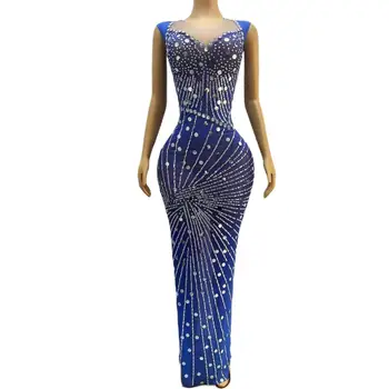 זמן שמלות ערב 2024 אלגנטי זמן סגנון חרך כסף נוצץ נצנצים השמלה הכחולה נשים רשמי שמלות ערב Lanwen