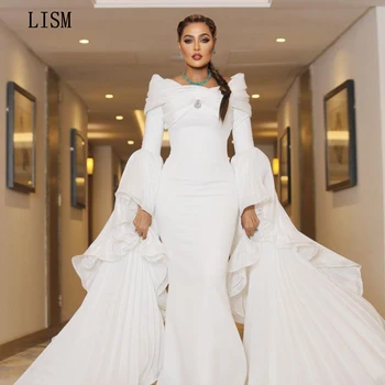 LISM רויאל לבן פיות ערב שמלות נשף גאלה מפואר שמלות באורך רצפת ערבית שמלות ערב עם שרוולים ארוכים 2024