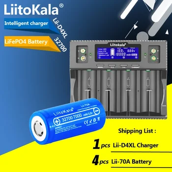 LiitoKala אני-D4XL 32700/21700/18650/26650 חכם מטען סוללה+ 4PCS אני-70א 32700 7000mAh LiFePO4 Batteryy