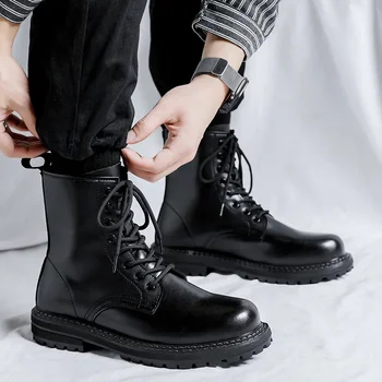 אביב סתיו חורף שחור מגפי קרסול לגברים אופנה מזדמן חדש מעצב נעלי פלטפורמה זכר בסגנון בריטי Botas Masculinas