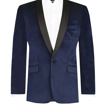 חדש האופנה Slim Fit Mens ז ' קט עם הצעיף השחור דש כחול-קטיפה זכר ערב בלייזר סגנון אופנה מקסימום המעיל האחרון