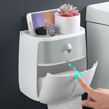 Ecoco קיר רכוב פלסטיק רקמת מכונת מטבח אמבטיה טואלט נייר בעל מגבת עם רקמה תיבת המדף ואת הכיסוי