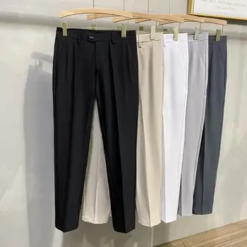 2024 חדש האביב באיכות גבוהה Slim Fit חליפת העסקים מכנסיים של גברים לבן שחור מזדמן מגמת אופנה קוריאנית רגל ישרה מכנסיים F209