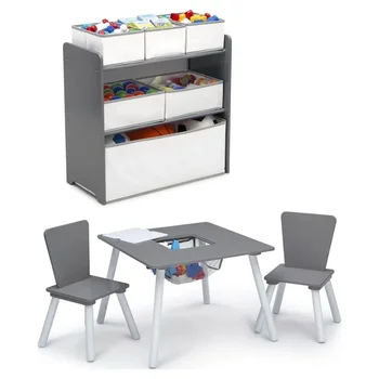 4-חתיכה פעוטות משחקים מסודר, אפור/לבן בית הספר שולחן כתיבה וכיסא ילדים 