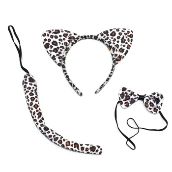  פעוטות ילדים 3 חתיכות חיה Cosplay תלבושות אביזרים סט אוזני חתול קטיפה סרט עם זנב ארוך עניבת פרפר ליל המסיבה
