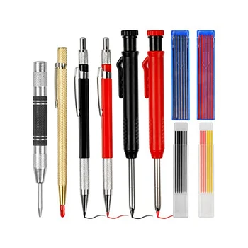 10 Pack נגר עם עיפרון מחדד, מכני נגר עפרונות להגדיר עם 36 מילוי, חור עמוק מרקר