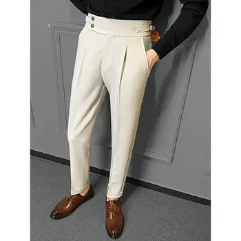 איכות גבוהה עסקי מזדמן עטוף גבוהה המותניים מכנסיים גברים מוצק צבע מכנסיים פורמליים זכר רשמי במשרד חברתית המכנסיים H122