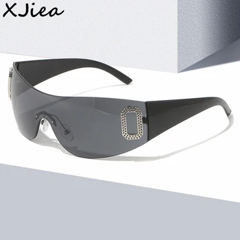 XJiea פאנק ספורט נשים משקפי שמש מעצב חתיכה אחת גוגל Y2k ללא שפה השמש זכוכית לגברים הגנה UV400 גוונים Eyewear