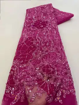 רוז אדום האופנה האחרונה אפריקה רקומה טול בד רשת עם חרוזים באיכות גבוהה יוקרה פאייטים נטו תחרה ערב שמלת מסיבת