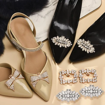 הנעל קליפ חתונה נעלי קריסטל נשים כלה קישוט יהלומים מלאכותיים נוצצים דקורטיביים קליפים מתכת נעל אבזם הנעל אביזר