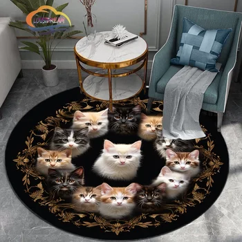 3D בעלי חיים חתול חמוד עגול ומקושט קריקטורה אמנות סלון, חדר שינה לילד ללמוד שטיח הכיסא מחצלת