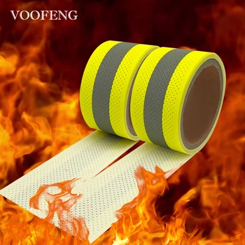 VOOFENG להבה מעכב אש רעיוני בד עם חורים פלורסנט צהוב אזהרה הקלטת לתפור בגדים כבאי RS-FR03K
