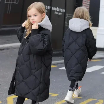 בנות חורף מעיל כותנה הילדים של חורף ארוך באורך הברך הבנים 2023 חדש קוריאני ארוך מעיל כותנה