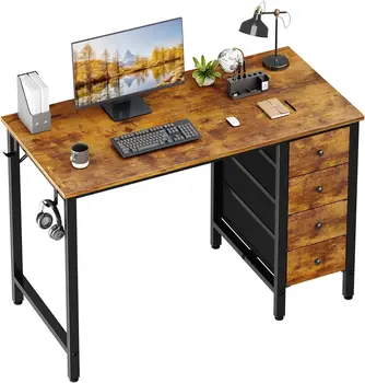 Lufeiya 40 אינץ שולחן מחשב עם 4 מגירות, ילדים סטודנט קטן שולחנות עבור משרד ביתי קטן בחלל, עבודה PC שולחן שולחן
