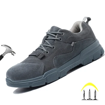 חדש זמש עור מבודד נעלי בטיחות עבור עובדים לנשימה נעלי ספורט פלדה הבוהן כובע ללא להחליק זכר נעלי מגפיים בלתי ניתן להריסה