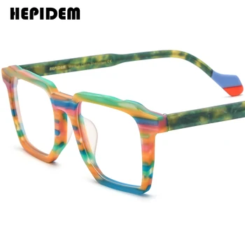 HEPIDEM מט אצטט אופטי מסגרת משקפיים גברים 2023 צבעוני רטרו כיכר נשים מרשם משקפיים משקפיים משקפי 9287
