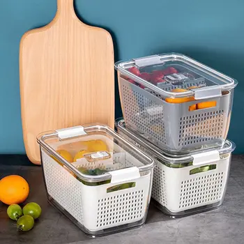 מקרר ארגונית מקרר, קופסא לאחסון ירקות טריים פירות לרוקן סל מזון מיכלי אחסון במזווה המטבח ארגונית