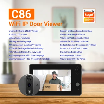 ESCAM C86 2MP 1080P Tuya אפליקציה WIFI IP פעמון האינטרקום חזותי טלפון דלת עינית Viewer הדלת Cateye המצלמה
