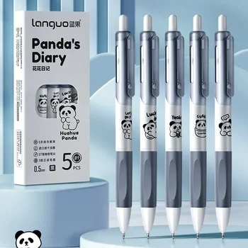ג 'ל דיו עטים 5 חתיכות, חמוד פנדה שחור עטים להגדיר 0.5 מ