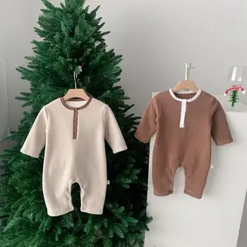 2023 סתיו חורף בייבי בנים רומפר ארוך שרוול סוודר כותנה מוצקים תינוקות בנים זמש בגד גוף היילוד בנים אוברול