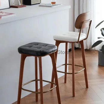נורדי מלא עץ כסאות בר במטבח ריהוט תעשייתי רטרו המסעדה מונה צואה יצירתית גבוהה בחזרה שרפרף כיסא בר