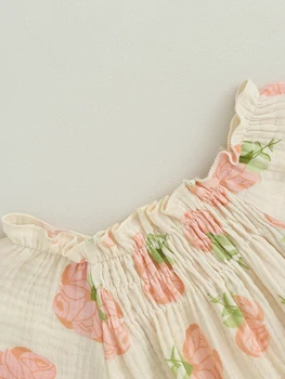 תינוקת 0-24M לפרוע שרוול רומפר פרחוני הדפסה Smocked בגד גוף היילוד סרבל עם הכתף עיצוב