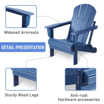 Aukfa קיפול Adirondack כסא - עץ חיצונית כיסא פטיו - כחול